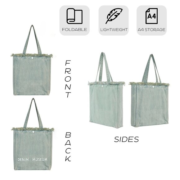 Brand New with Tag -  Forest-Inspired Green Fringe Boho Denim Tote Bag - Picture 3 of 8